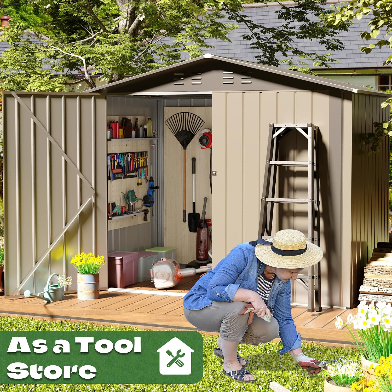 6' x 4' Outdoor Metal Storage Shed, Outdoor Metal Shed, All-Weather Resistant Steel Garden Shed with Double Lockable Door, Waterproof Garden Tool Storage Shed for Patio, Backyard, Lawn