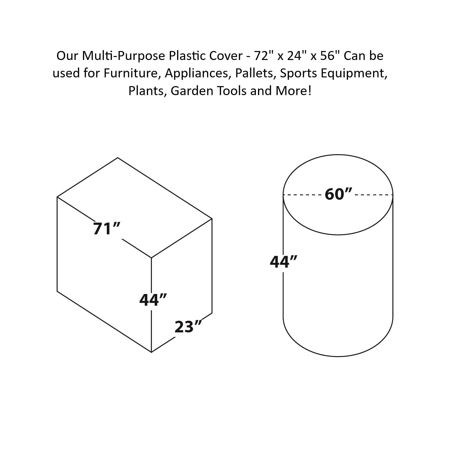 Multipurpose Plastic Cover 2 MIL Heavy Duty Tear Resistant - 72' x 24' x 56' – Pack of 45 - Protect Furniture, Appliances, Pallets, Sports Equipment Plants and Garden Items and More!