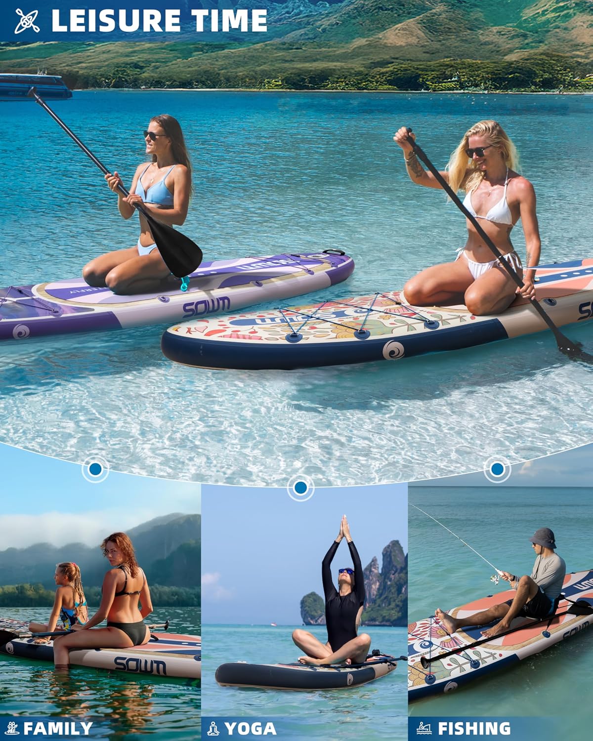 11'*33'/34' Inflatable Stand Up Paddle Board for Beginners,400/420lbs Capacity, Anti-Slip EVA Deck, Includes Adjustable Paddle, Pump, Backpack & SUP Accessories for Surfing, Fishing, Yoga & More