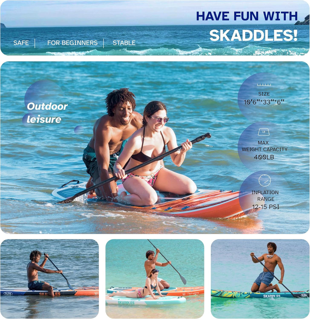 10'6'' Inflatable Stand Up Paddle Board (SUP) for Adults and Youth with Non-Slip Deck – Complete Accessories Kit, for Fishing, Yoga, Fitness & Family Fun