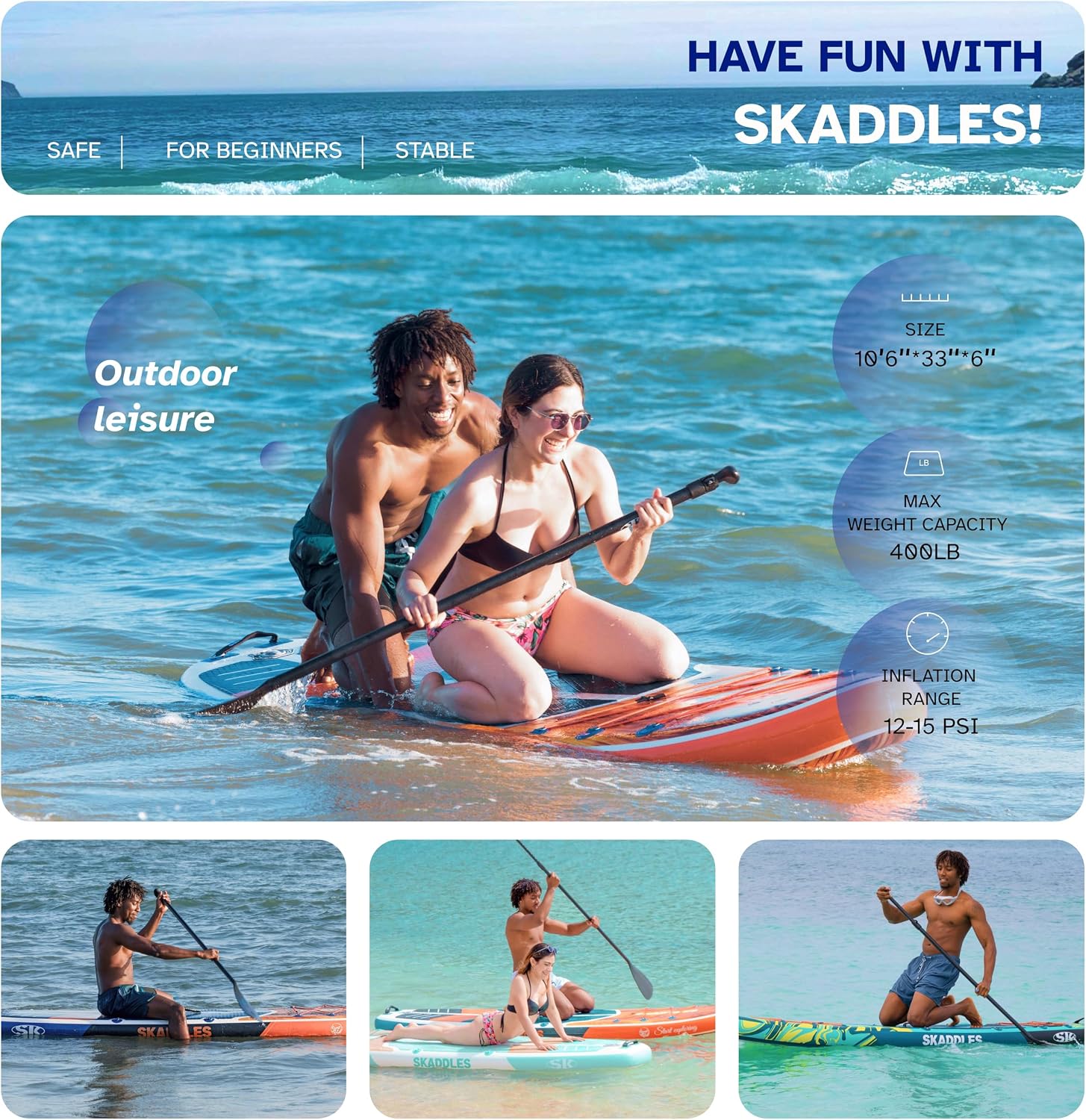 10'6'' Inflatable Stand Up Paddle Board (SUP) for Adults and Youth with Non-Slip Deck – Complete Accessories Kit, for Fishing, Yoga, Fitness & Family Fun
