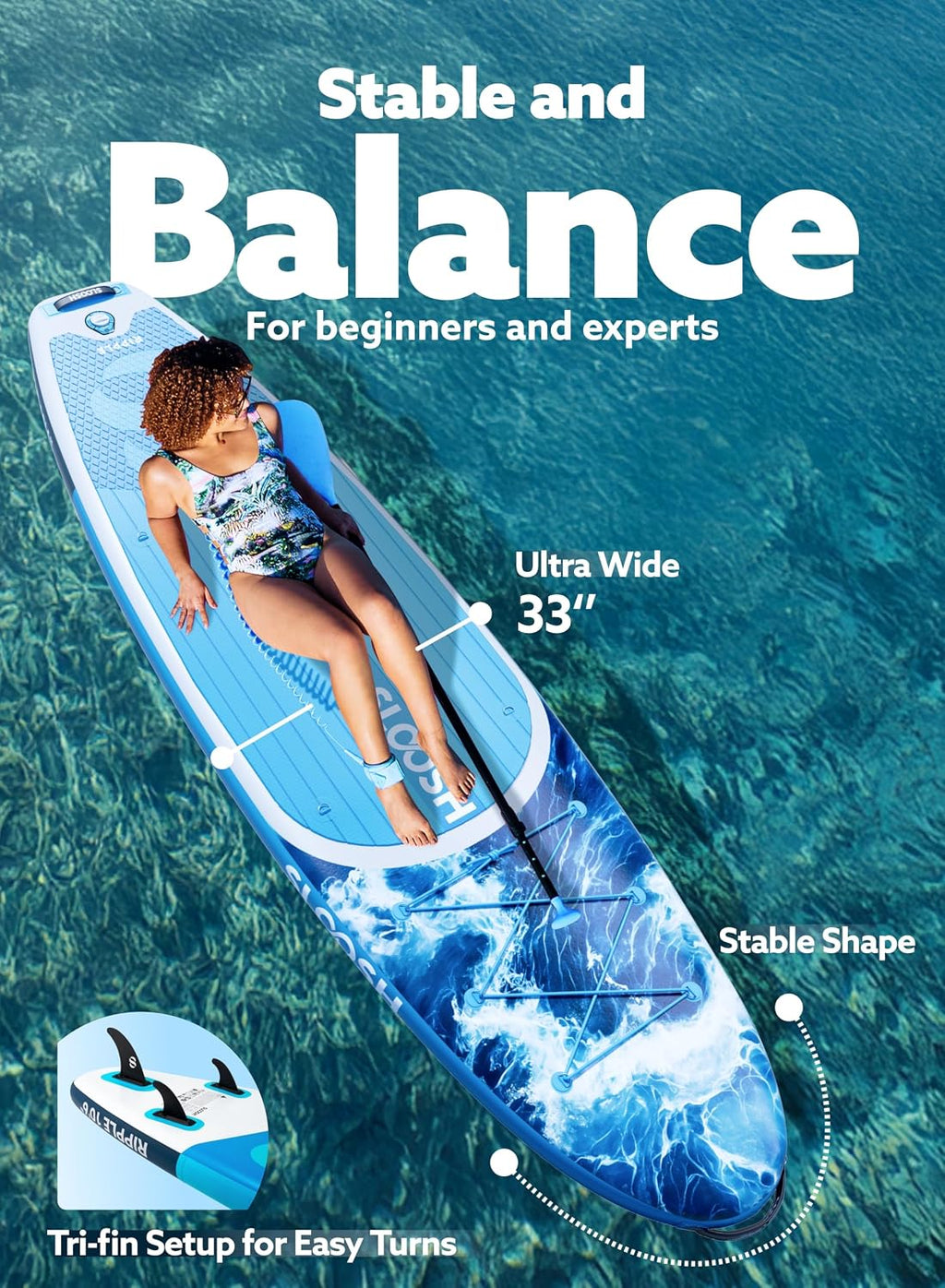 SLOOSH Inflatable Stand Up Paddle Board, 10'6' Paddle Boards with Premium Accessories, Non-Slip EVA Deck, Ultra-Light Carry Bag Pump, Ripple SUP for Youth & Adults of All Skill Levels