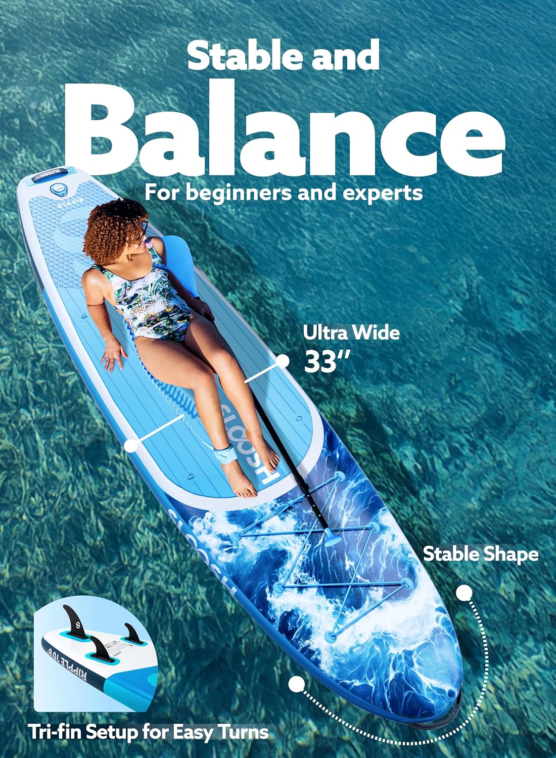SLOOSH Inflatable Stand Up Paddle Board, 10'6' Paddle Boards with Premium Accessories, Non-Slip EVA Deck, Ultra-Light Carry Bag Pump, Ripple SUP for Youth & Adults of All Skill Levels