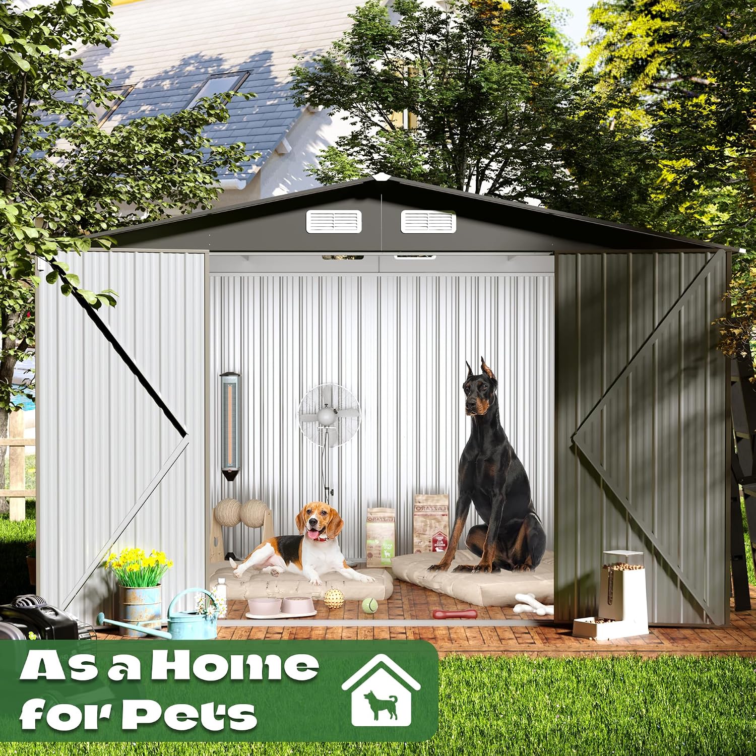 8' x10' Outdoor Metal Storage Shed, Outdoor Metal Shed, All-Weather Resistant Steel Garden Shed with Double Lockable Door, Waterproof Garden Tool Storage Shed for Patio, Backyard, Lawn