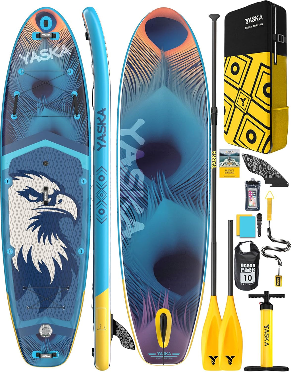 YASKA Inflatable Stand up Paddle Board 11ft with Premium SUP Accessories,Extra Wide Design Non-Slip Paddleboard for Beginner Adults Advenor Yoga Fishing