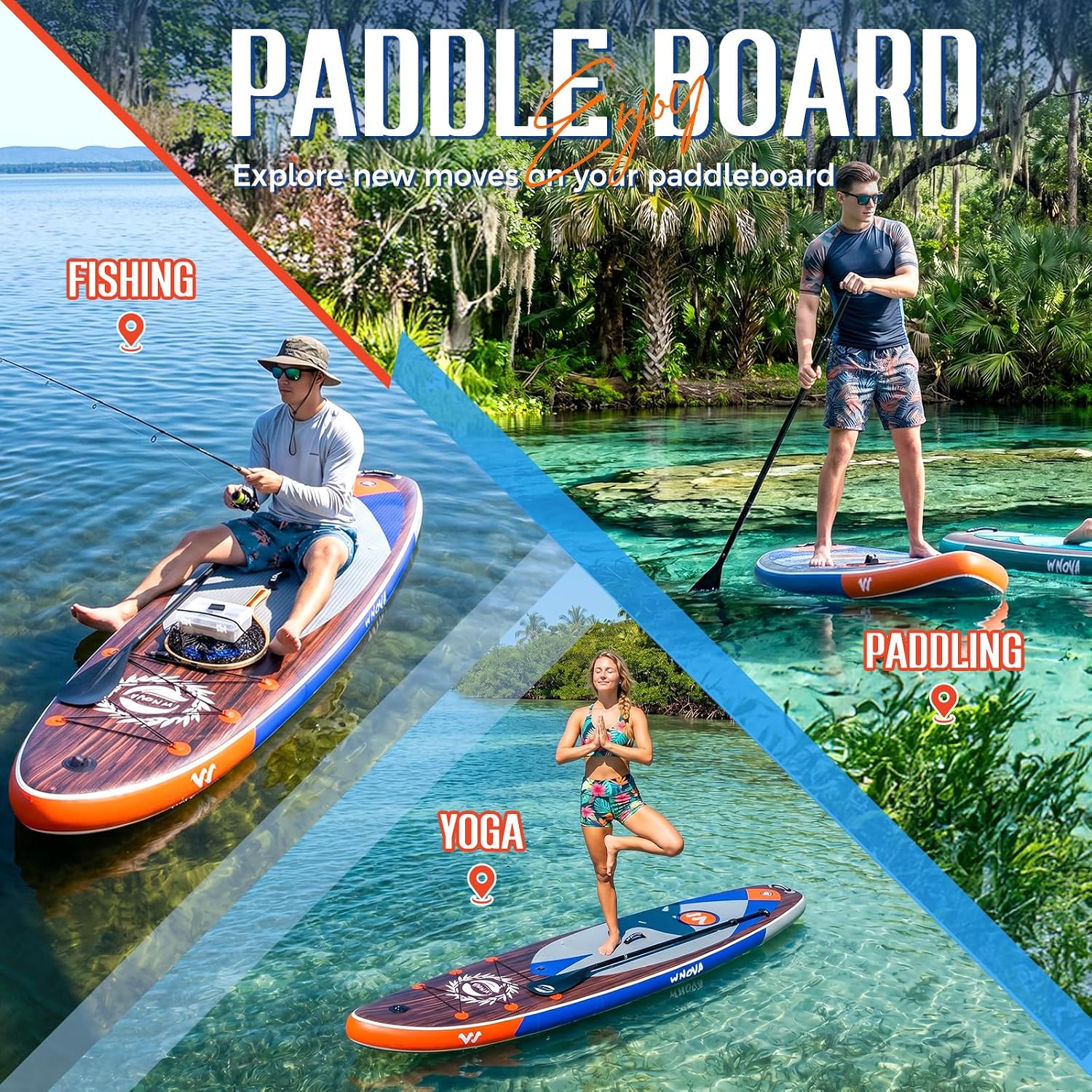 11'6' × 34' Extra Wide Inflatable Stand Up Paddle Board, Stable SUP with Premium SUP Accessories and Non-Slip Comfort Deck for Adults & Youth of All Skill Levels