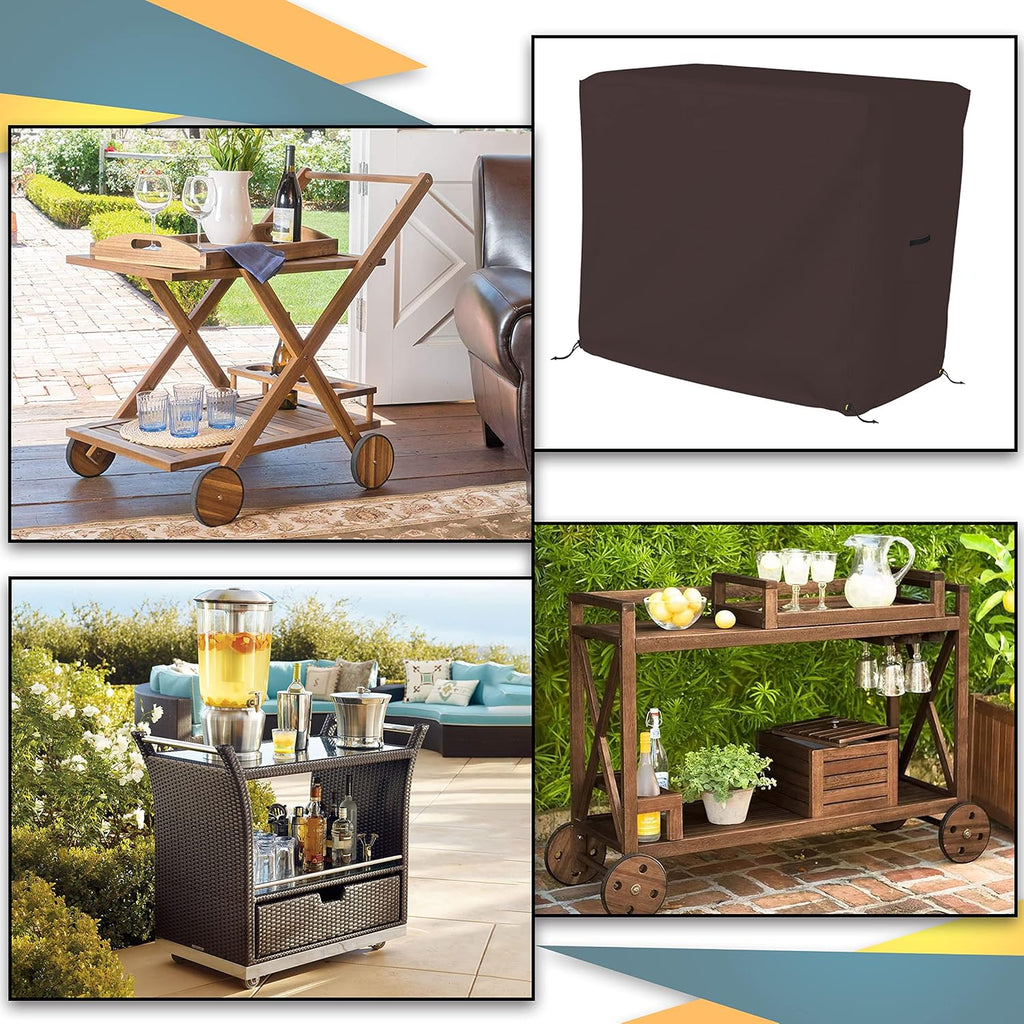 Bar Cart Cover 18 Oz Waterproof 100% Weather Resistant cart Cover with Air Pockets & Drawstring for Sung Fit (34'(H) x 50'(W) x 30'(D), Coffee)