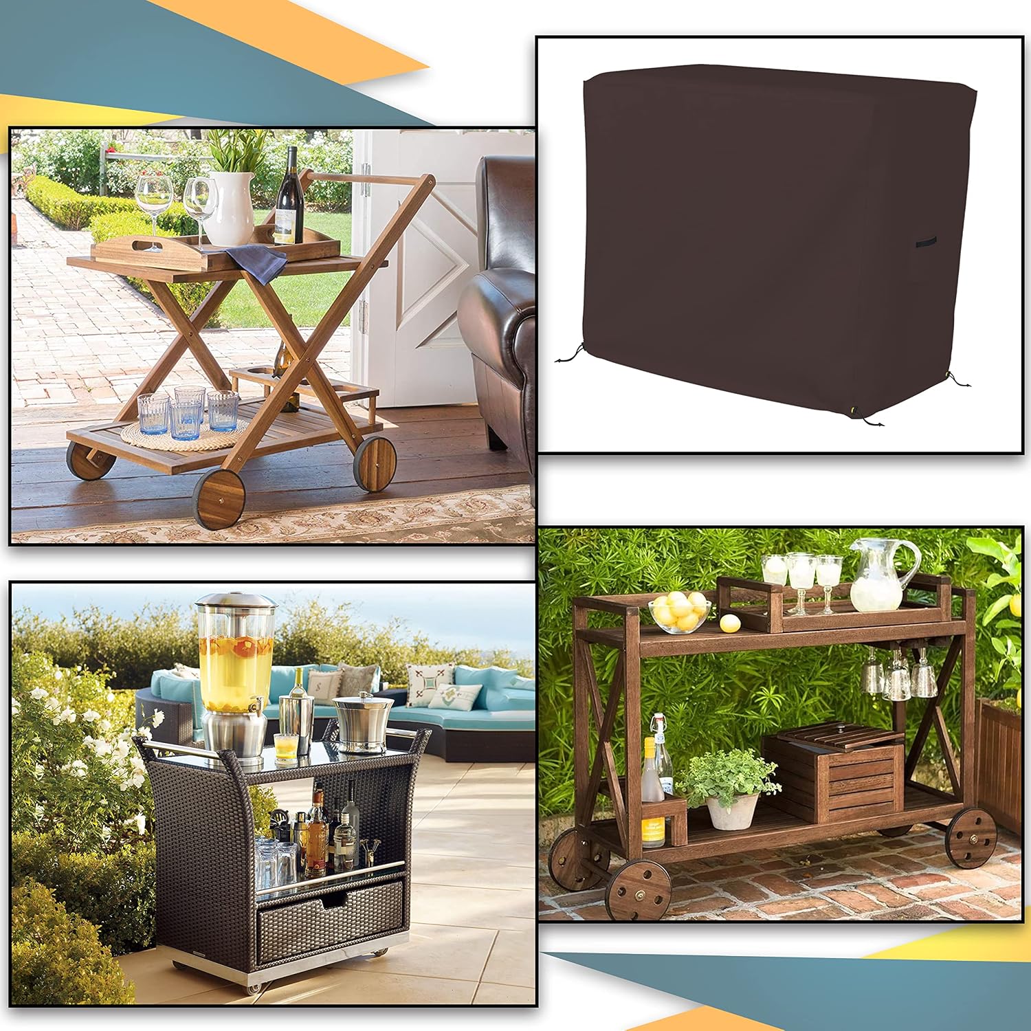 Bar Cart Cover 18 Oz Waterproof 100% Weather Resistant cart Cover with Air Pockets & Drawstring for Sung Fit (34'(H) x 50'(W) x 30'(D), Coffee)