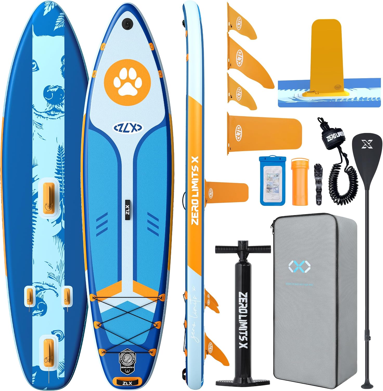 ZLX Inflatable Stand Up Paddle Board, 10'6' SUP Non-Slip Stable Deck Pad, Unique Center Fin, Premium Accessories, Paddleboard for Adults, Beginners, All Skill Levels