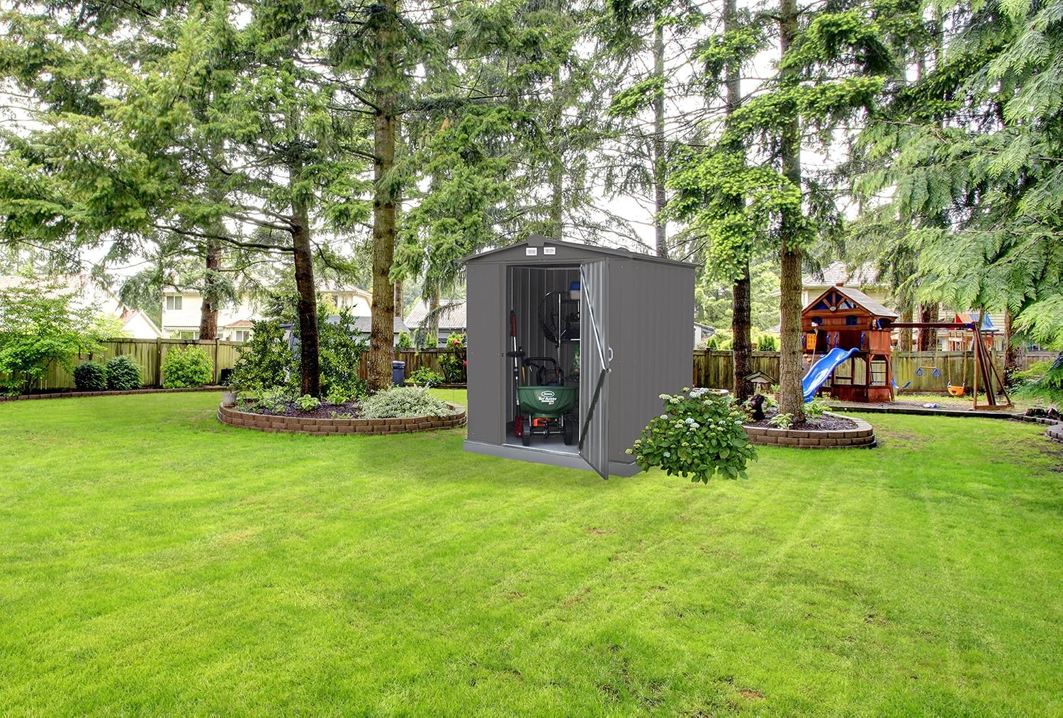 ARROW 6' x 5' EZEE Galvanized Steel Low Gable Shed Charcoal, Storage Shed with Peak Style Roof