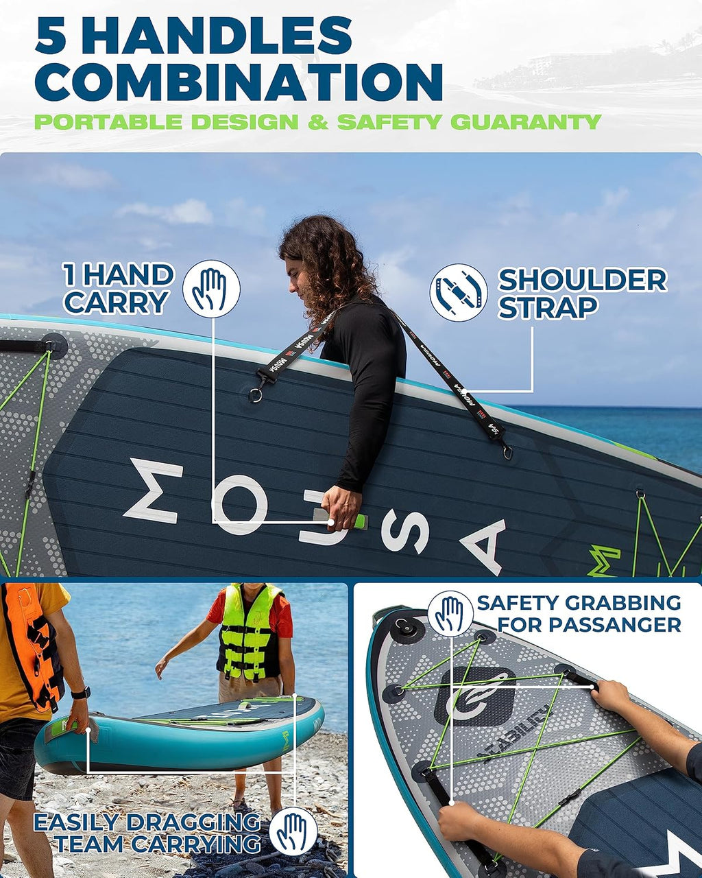 MOUSA 11'6'x35 Extra Wide Inflatable Stand Up Paddle Board, Stable Long SUP for 2 People/Family, Shoulder Strap, 3/5 Handles, 100L Backpack, All-Round Sup Board, Removeable Fin