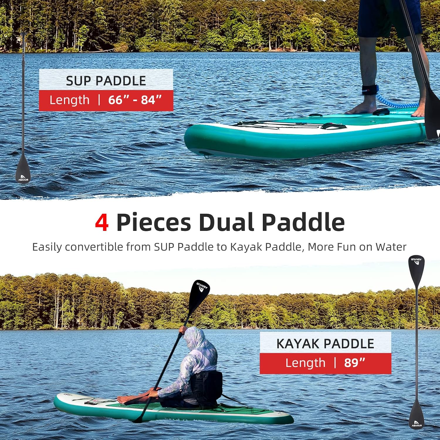 Abahub Inflatable SUP, Wide 10'6' x 31'/34' iSUP, Standup Paddleboard with Adjustable SUP Kayak Paddle, for Yoga, Paddle Board, Kayaking, Surf, Canoe, Fishing