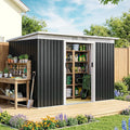 Outsunny 9' x 4' Outdoor Storage Shed, Metal Garden Tool House with Sloping Roof and Lockable Door for Backyard, Bike, Patio, Garage, Lawn, Gray