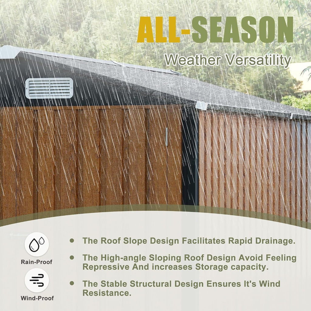 YOPTO 6x8 FT Sheds & Outdoor Storage,Steel Storage Shed with Lockable Doors and Window,Waterproof Garden Shed w/Roof Slope Design & Weather Versatility,Tool House for Storing Bicycles,Yellow