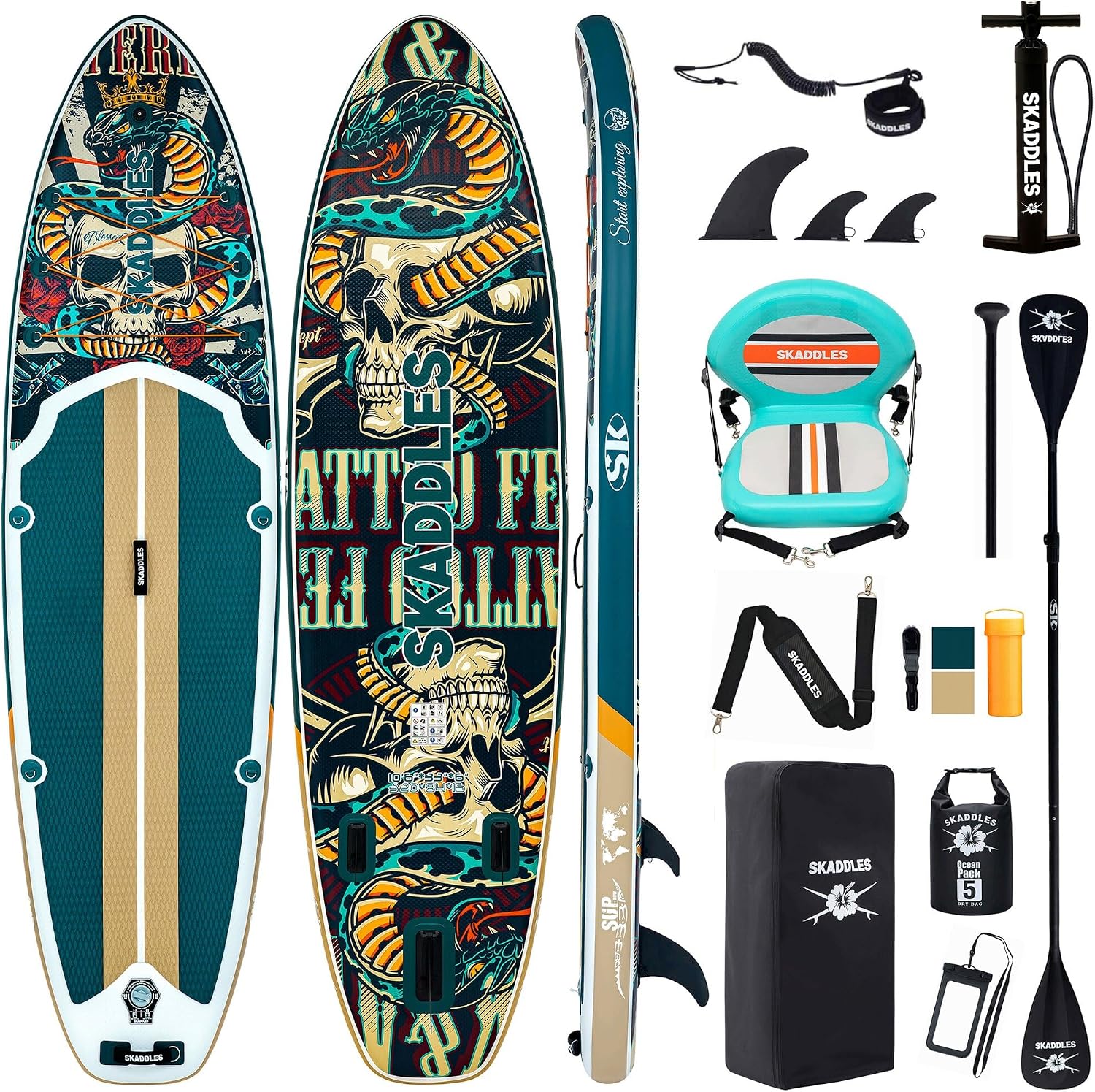 10'6'' Inflatable Stand Up Paddle Board (SUP) for Adults and Youth with Non-Slip Deck – Complete Accessories Kit, for Fishing, Yoga, Fitness & Family Fun