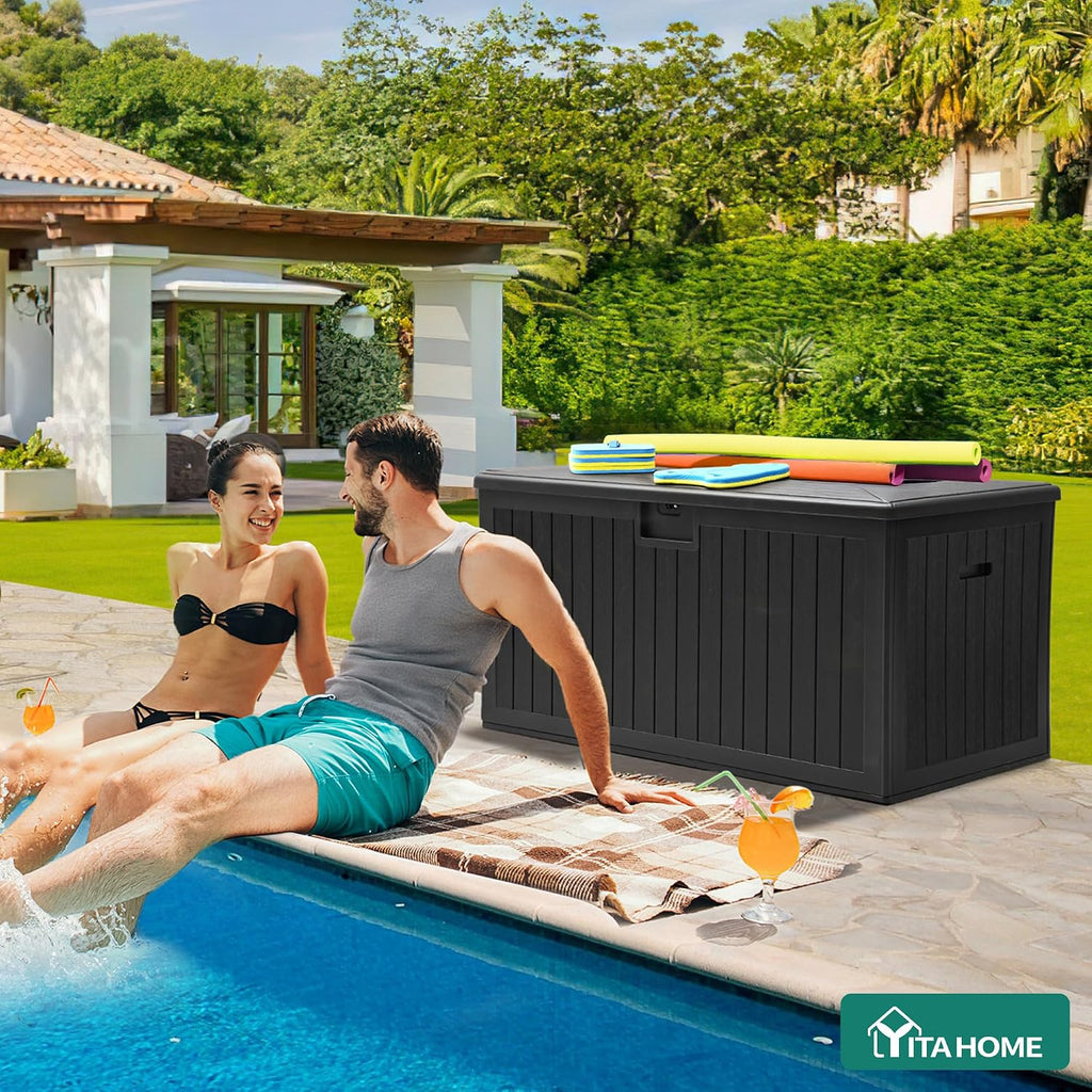 YITAHOME XL 180 Gallon Large Deck Box,Outdoor Storage for Patio Furniture Cushions,Garden Tools,Waterproof,Lockable (Black)