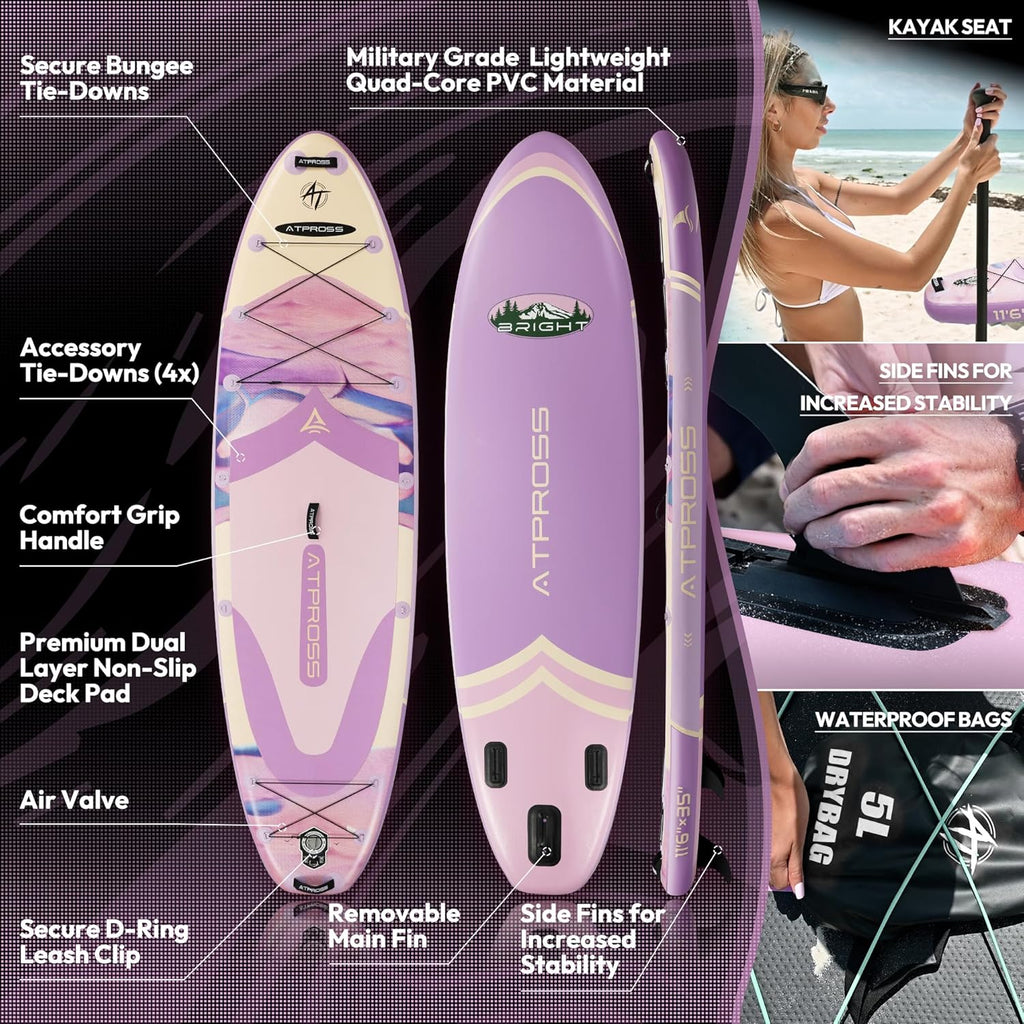 11'6'x35' Inflatable Paddle Board, 450lbs Extra Wide Stand Up Paddleboard for Adults with Premium SUP Accessories Kit & Backpack, Blow Up Kayak Non-Slip Stable Deck Boat for Yoga Fishing Surf