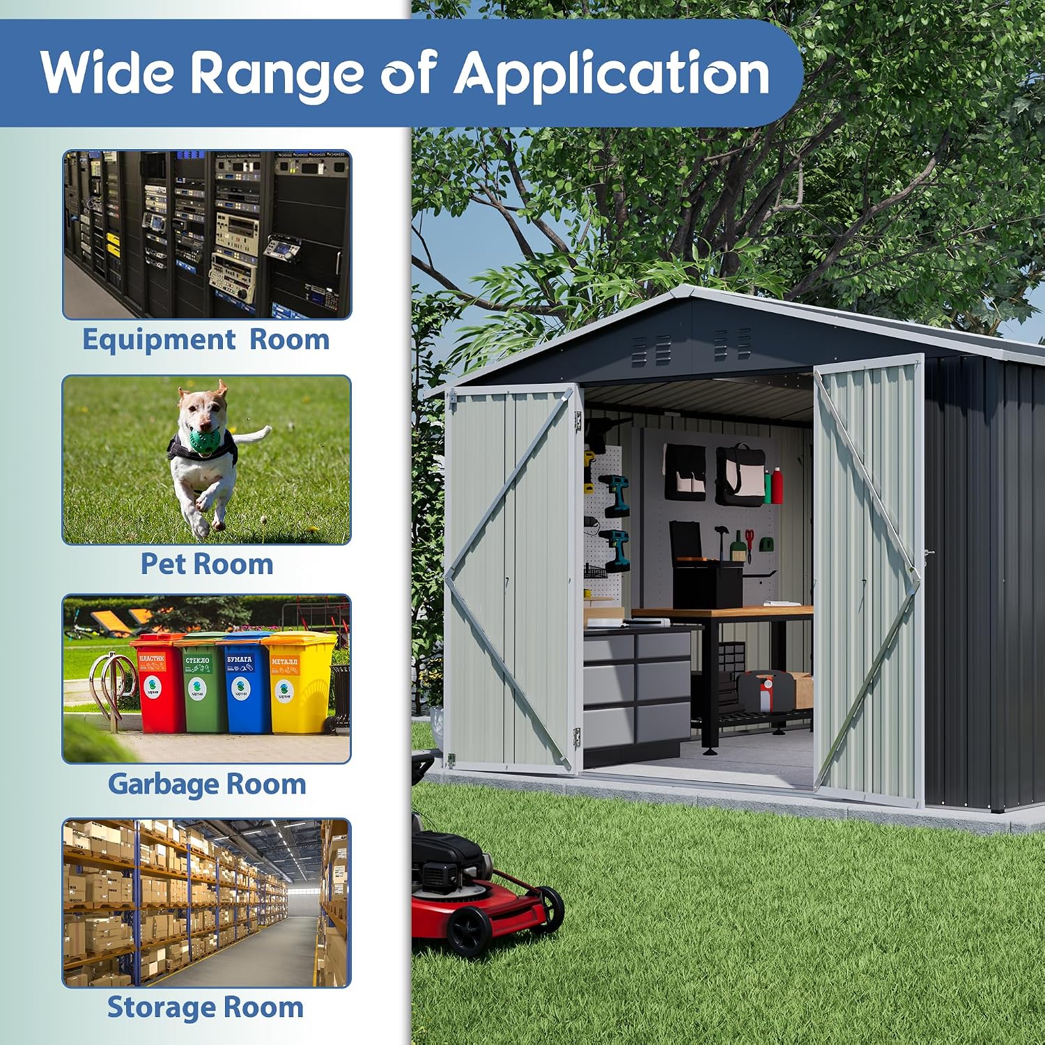 YOPTO 10x10 FT Outdoor Storage Shed,Large Metal Tool Sheds with Updated Frame Structure and Lockable Doors, Garden Shed for Backyard Patio Lawn, Black
