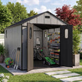 Domi 8x14Ft Resin Outdoor Storage Shed with Floor, Plastic Garden Storage Shed, Outside Weatherproof Storage Building for Tools, Bike, Lawn Mower, Patio, Backyard