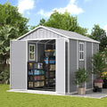 UDPATIO Storage Shed 8 x 8 FT, Resin Outdoor Outside Shed Clearance Sheds with Floor Included Plastic Solitude Cottage Shed She Sheds Buildings Garden Tool Shed with Lockable Door Garbage Gray White