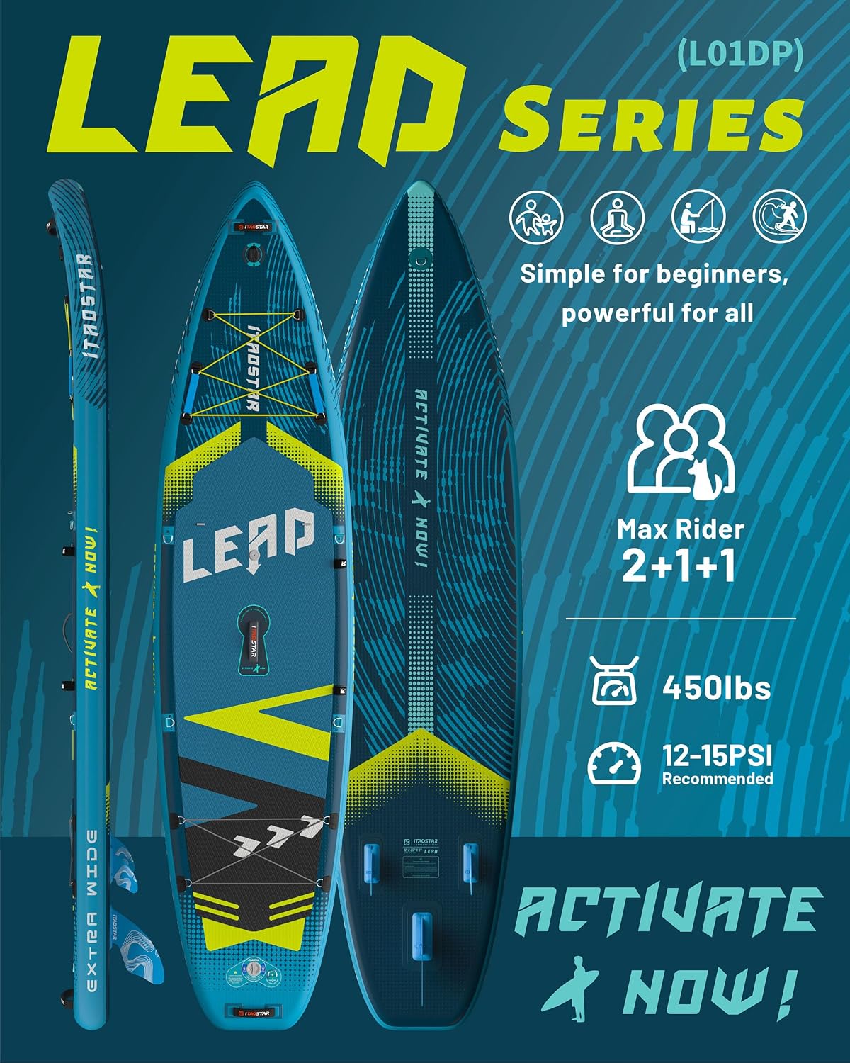 iTAOSTAR Lead 12' × 35' / 11' × 33' Stand Up Paddle Board Inflatable, Extar Wide SUP Board with 5 Fins Stable Design for Adults, Youth, All Skill Levels, Lakes, Oceans
