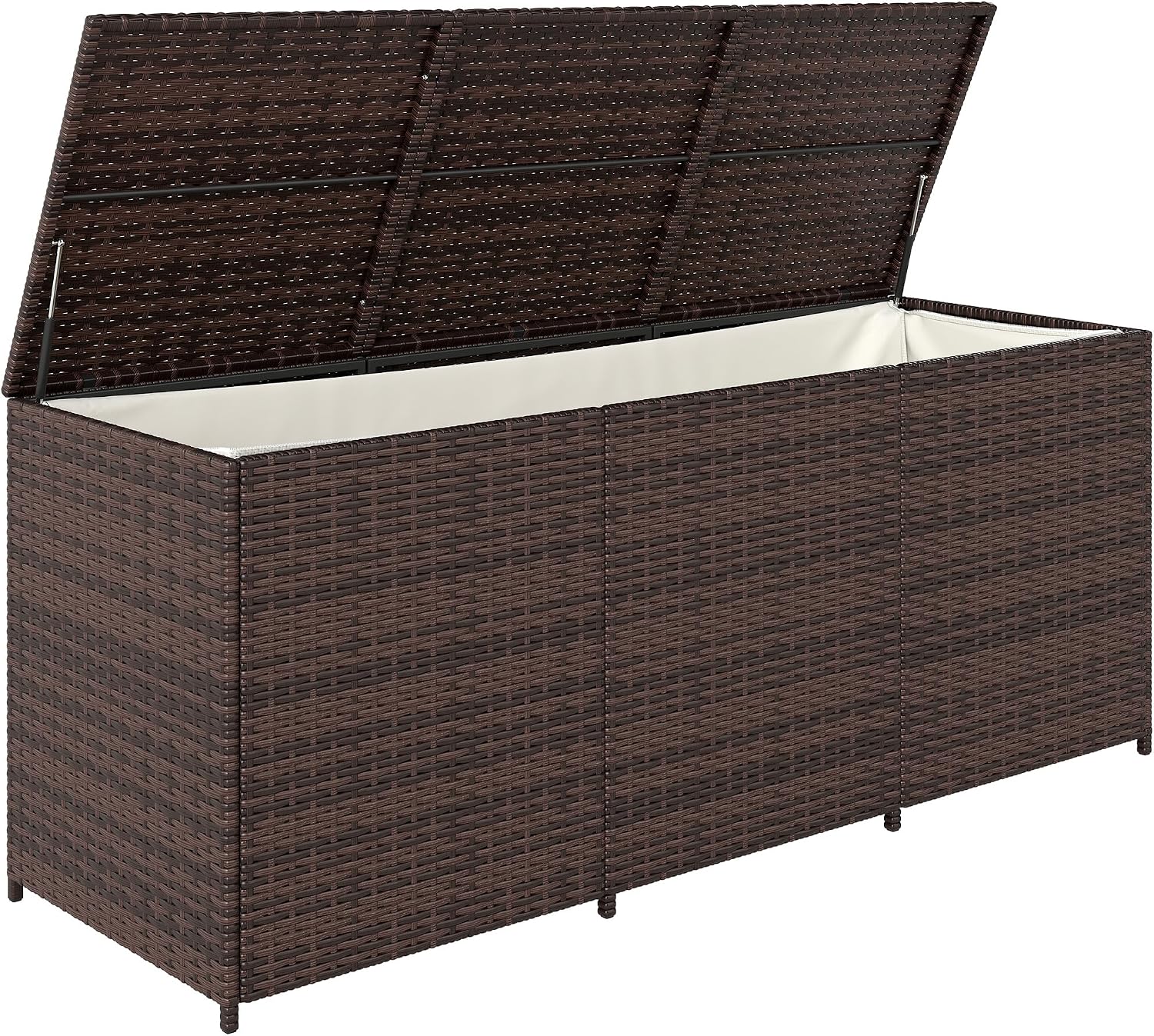 Outsunny 175 Gallon Outdoor Storage Box with Inner Liner, PE Rattan Wicker Deck Box with Pneumatic Bar Lift for Indoor & Outdoor, Patio Furniture Cushions, Pool Supplies, Garden Tools, Mixed Brown
