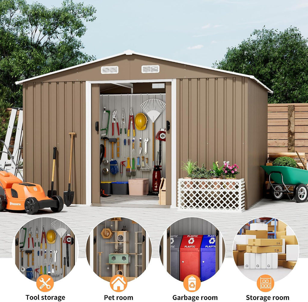 Kurapika Outdoor Storage Shed, 10x8FT Large Metal Tool House with Opening and Lockable Door, for Garden, Patio, Backyard, Lawn