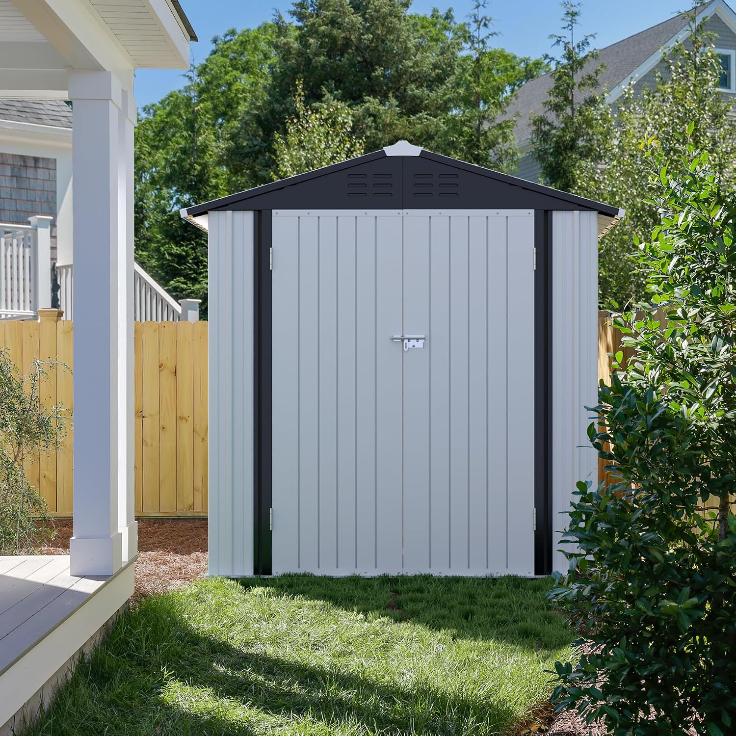 JUMMICO Metal Outdoor Storage Shed 6 x 4 FT Metal Shed with Lockable Door,Waterproof Garden Tool Shed Storage House for Backyard Patio Lawn,White