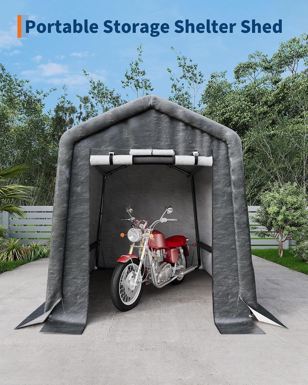 6X8 FT Heavy-Duty Portable Outdoor Storage Shed, 240g Waterproof Carport Storage Shelter with Roll-Up Door & Vent,UV-Resistant Canopy for Motorcycle, Bike, Lawn Mower & Tools