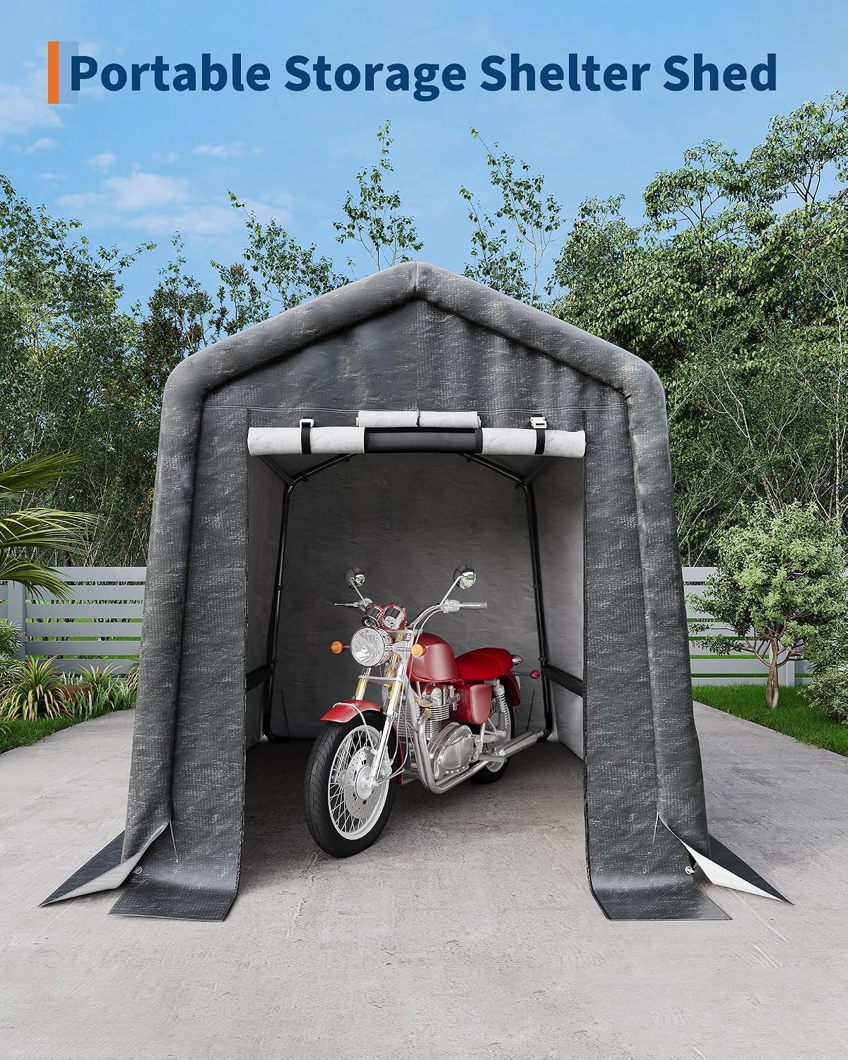 6X8 FT Heavy-Duty Portable Outdoor Storage Shed, 240g Waterproof Carport Storage Shelter with Roll-Up Door & Vent,UV-Resistant Canopy for Motorcycle, Bike, Lawn Mower & Tools