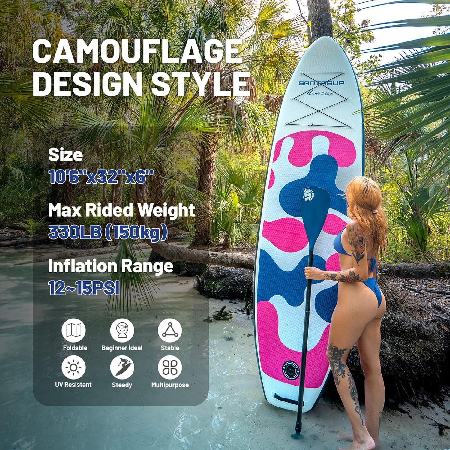 Inflatable Stand Up Paddle Board with SUP Accessories, Anti-Slip EVA Deck, 10'6'/11' Wide Stance Board, Sup Board for Adults & Youth of All Skill Levels Backpack