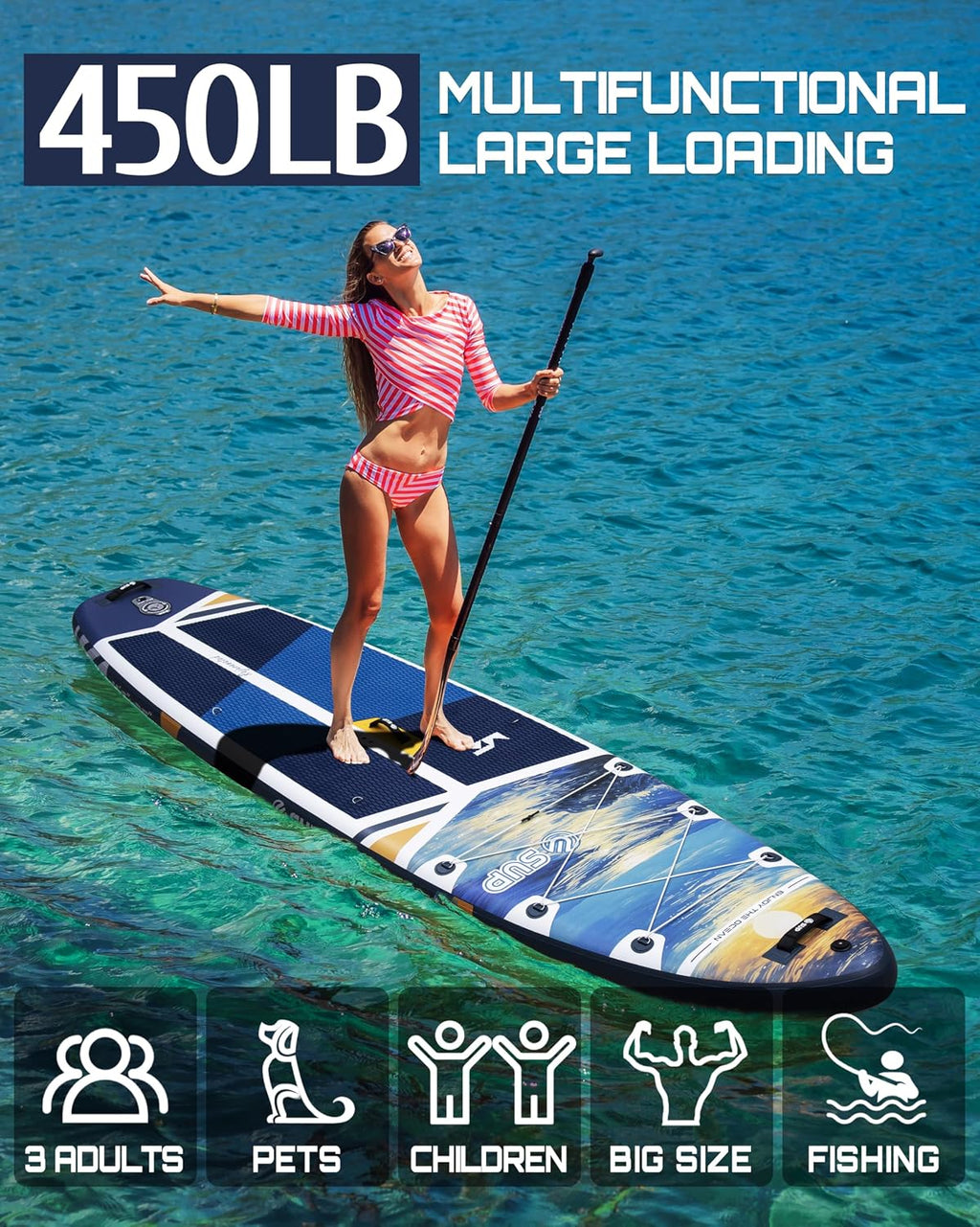 ESUP 11'6 ×34/35' Super Wide Inflatable Paddle Board with SUP Accessories, Extra Stable Stand Up Paddleboards for 2+1 Persons/Family/Beginner/Yoga, w/Shoulder Strap All-Round Sup Board