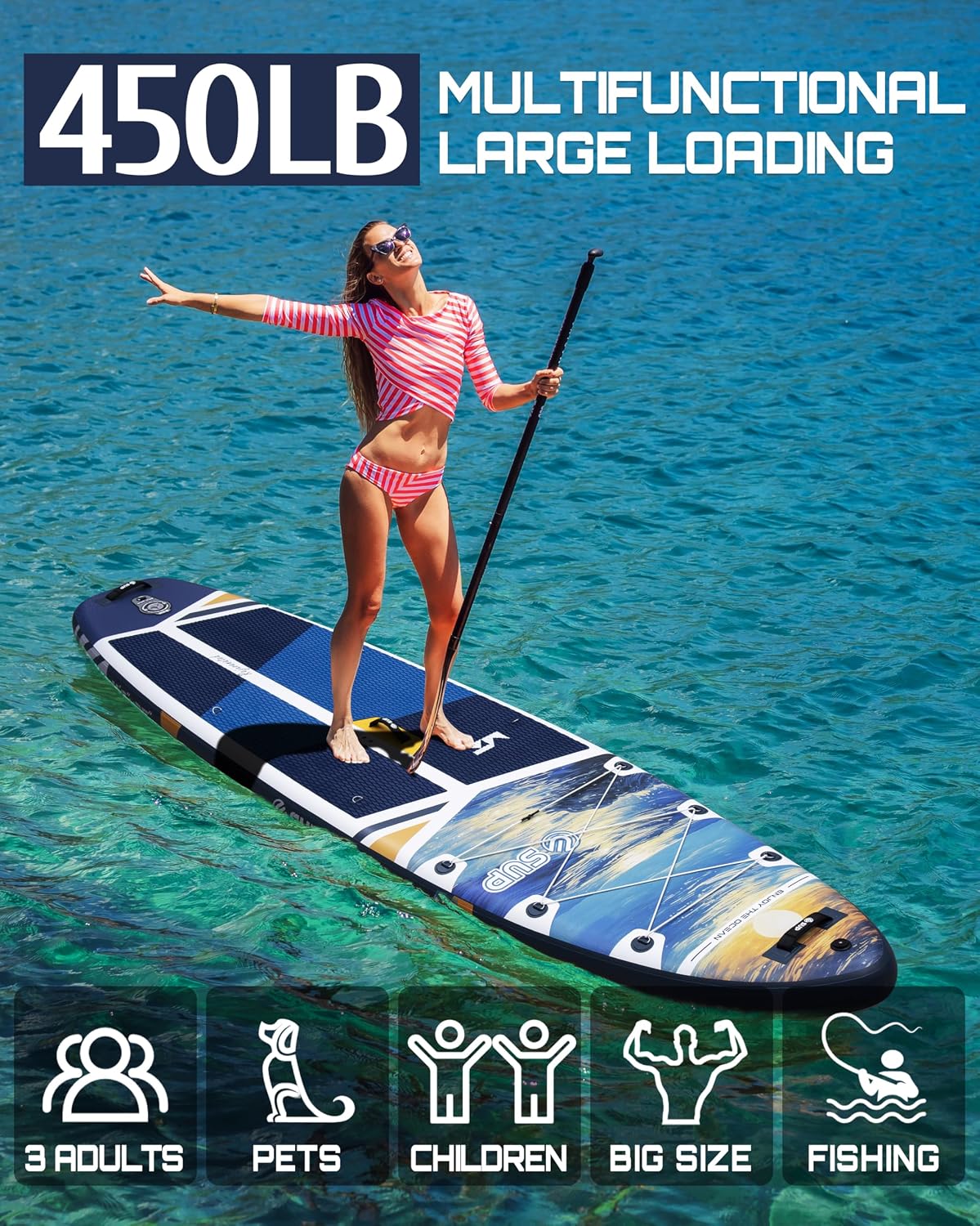 ESUP 11'6 ×34/35' Super Wide Inflatable Paddle Board with SUP Accessories, Extra Stable Stand Up Paddleboards for 2+1 Persons/Family/Beginner/Yoga, w/Shoulder Strap All-Round Sup Board