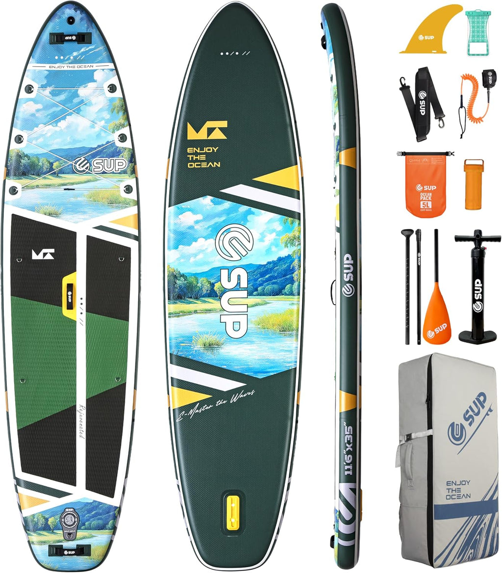 ESUP 11'6 ×34/35' Super Wide Inflatable Paddle Board with SUP Accessories, Extra Stable Stand Up Paddleboards for 2+1 Persons/Family/Beginner/Yoga, w/Shoulder Strap All-Round Sup Board