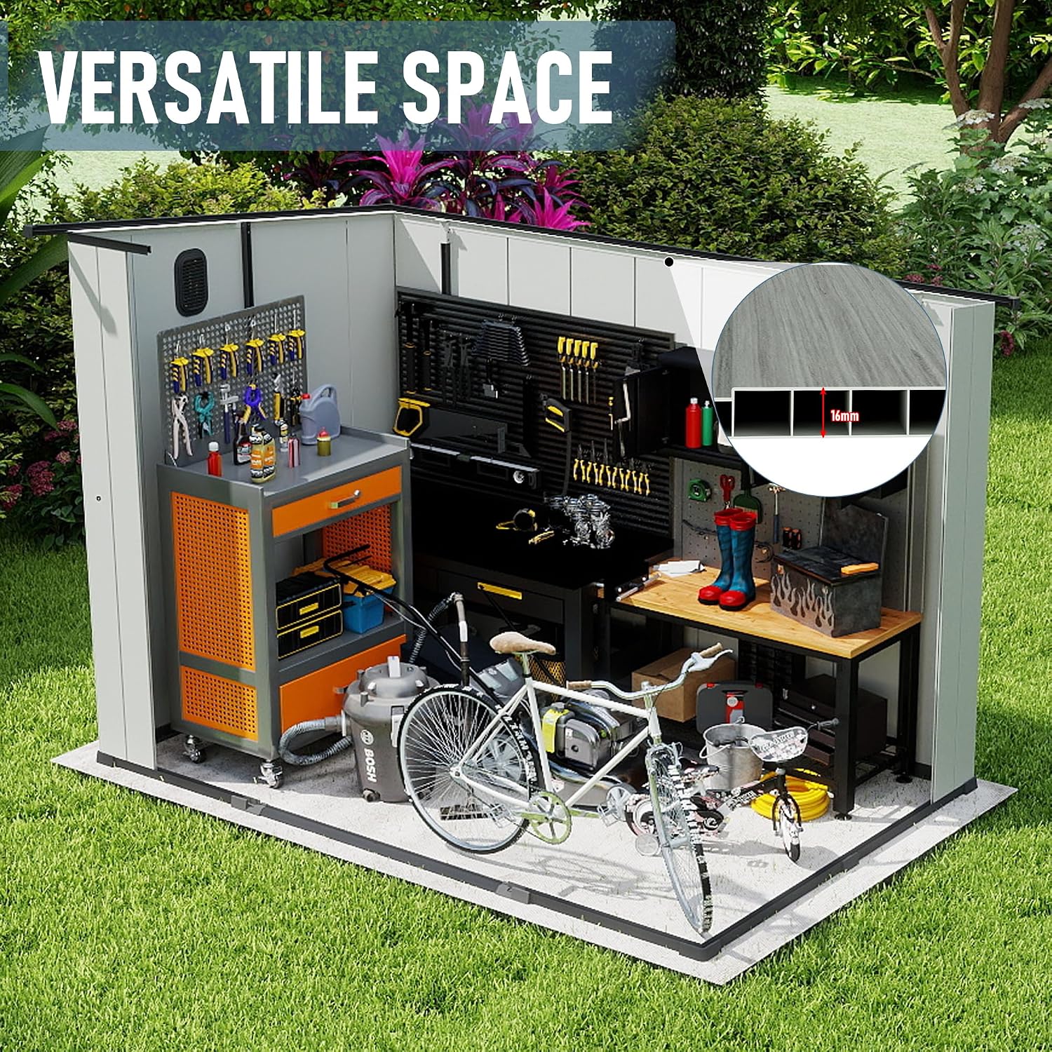 Domi 6.2x9.3 FT Outdoor Resin Storage Shed, All-Weather Double-Wall Storage Building with Sloping Roof for Backyard, Garden, Lawn Tools, Mower, Bike & Pool Equipment, Lockable Doors, Ventilated Roof