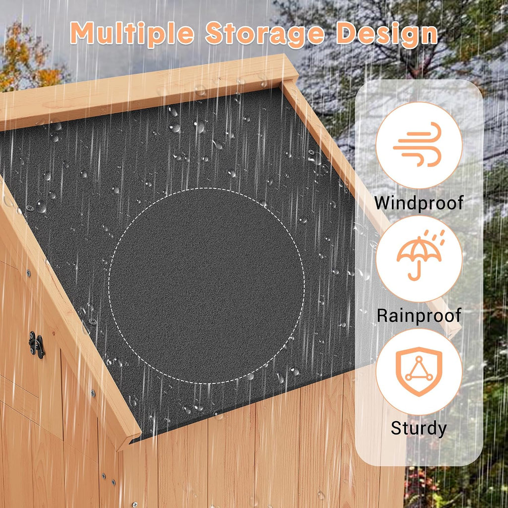 70in Tall Outdoor Storage Shed, Waterproof Wooden Garden Tool Shed with 4 Shelves and Lockable Doors, Vertical Outdoor Storage Cabinet for Patio Yard Lawn
