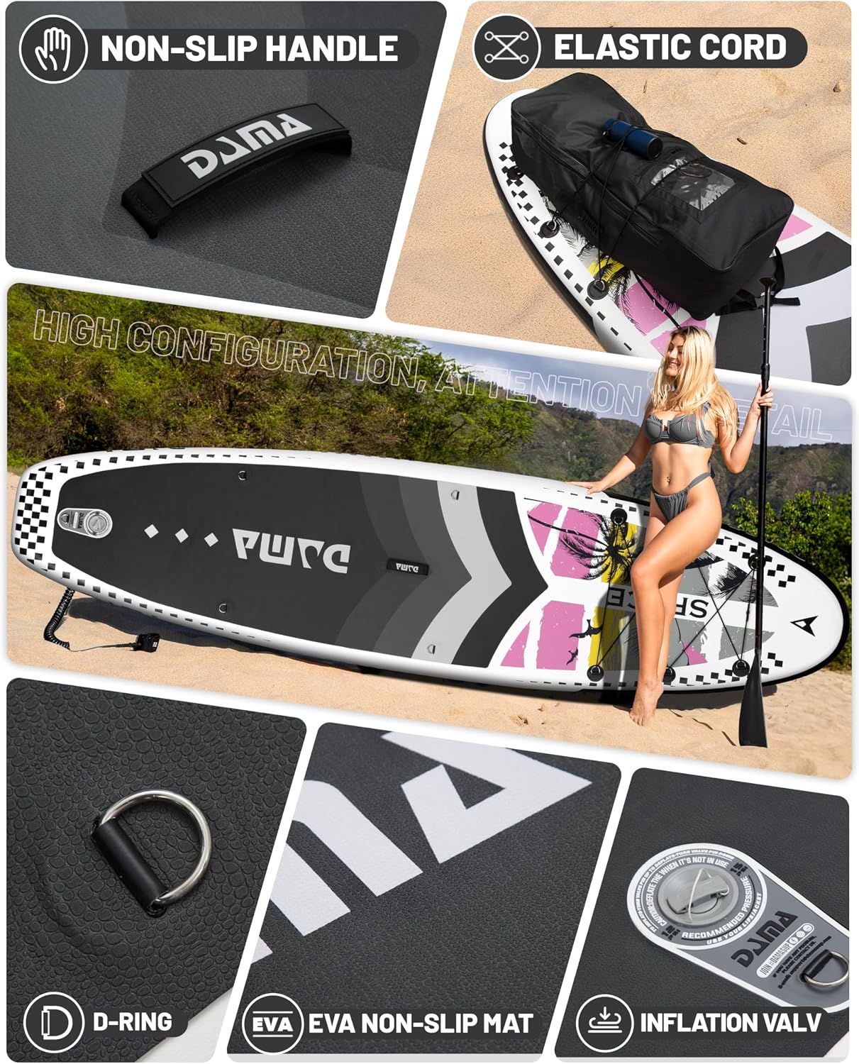 DAMA 11'*34'*6' Inflatable Paddle Board, Paddle Boards for Adults,Sup,Lightweight and Durable, Easy to Inflate, Versatile in Style, Fully Functional, Equipped w/High Grade Accessories.