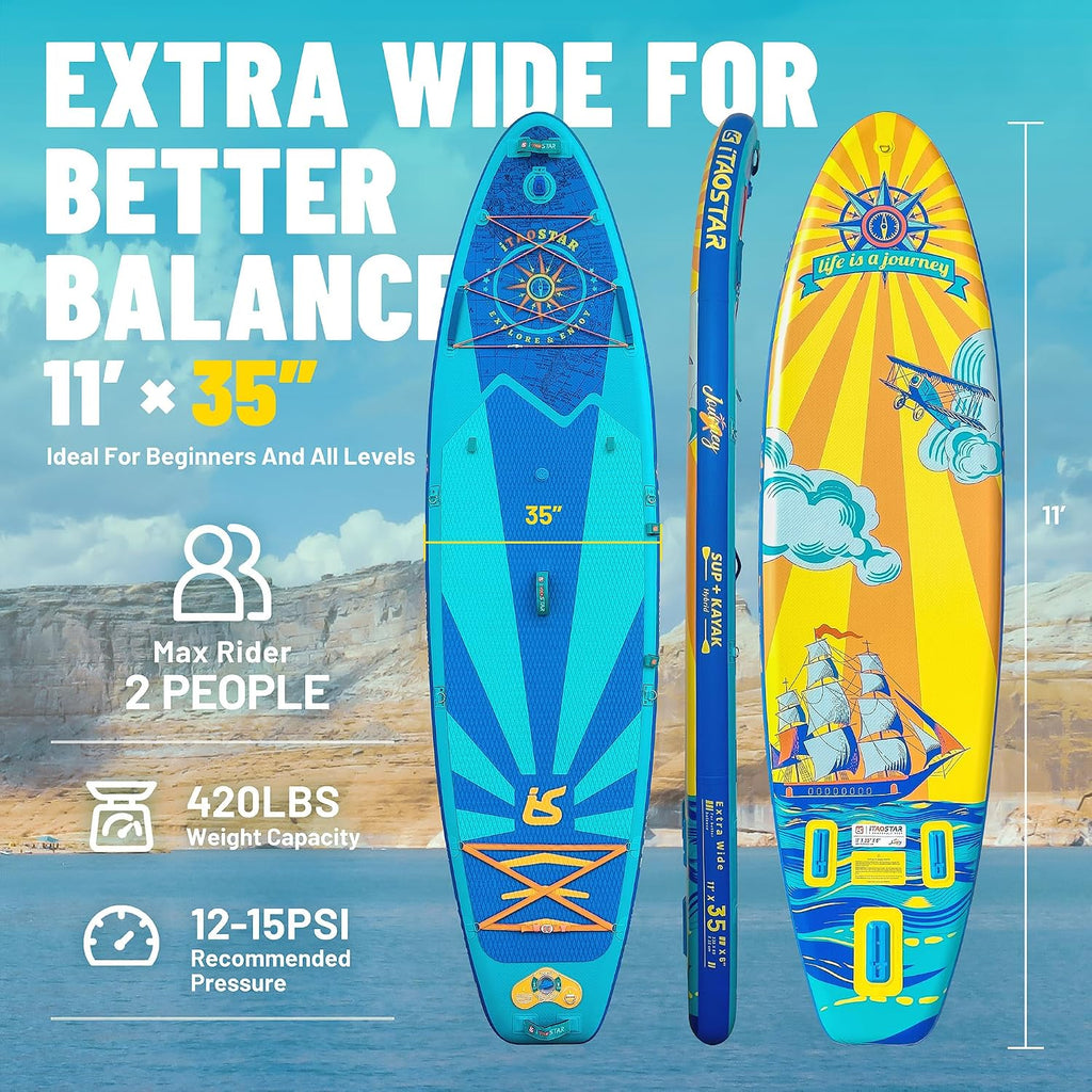iTAOSTAR Journey 11'6' / 11'×34' / 11'×35' Extra Wide Paddle Board, One-Stop Premium SUP Board Accessories, Tailored Fins, Stable Inflatable Stand Up Paddle Boards for Youth/Adults of All Skill Levels