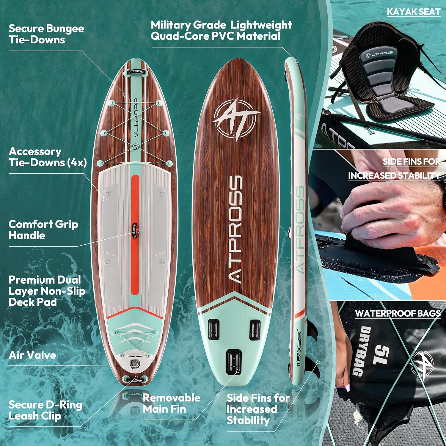 11'6'x35' Inflatable Paddle Board, 450lbs Extra Wide Stand Up Paddleboard for Adults with Premium SUP Accessories Kit & Backpack, Blow Up Kayak Non-Slip Stable Deck Boat for Yoga Fishing Surf