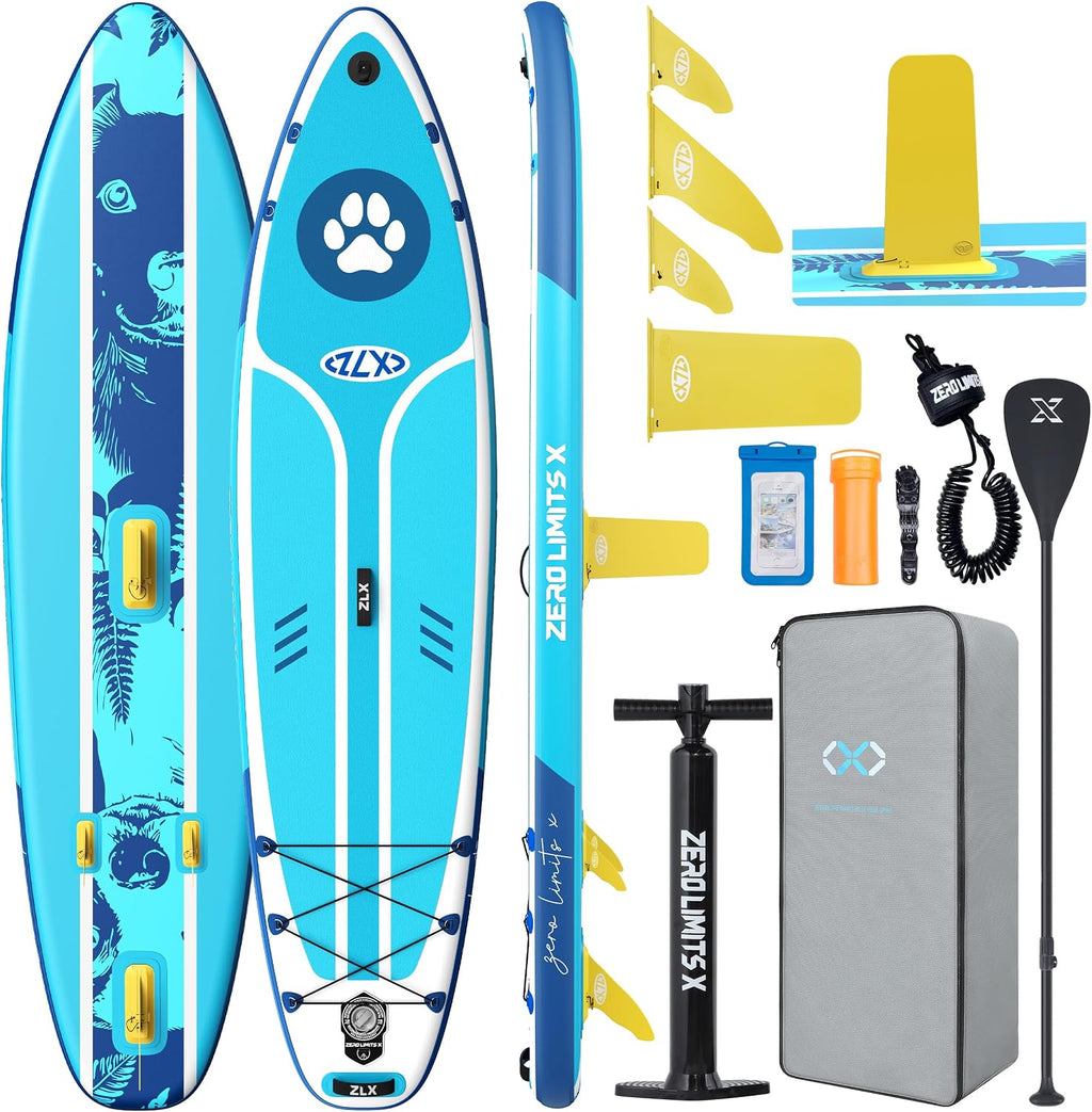 ZLX Inflatable Stand Up Paddle Board, 10'6' SUP Non-Slip Stable Deck Pad, Unique Center Fin, Premium Accessories, Paddleboard for Adults, Beginners, All Skill Levels
