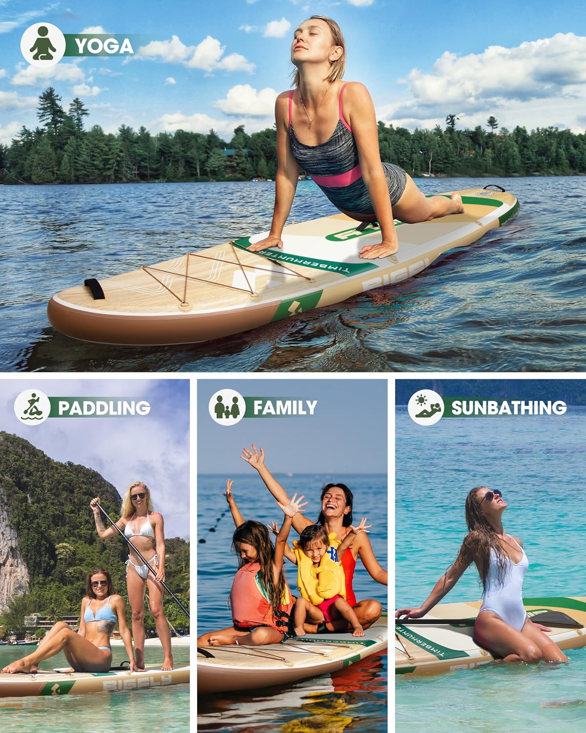 Bigfly Inflatable Stand Up Paddle Board 11'*34'*6', Blow Up Paddle Board for Adults,with Detachable Fins, Pump, Floating Paddle, Safety Leash,Backpack