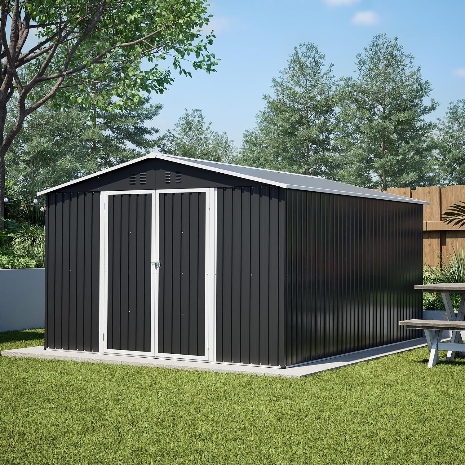 YOPTO 10x12 FT Outdoor Storage Shed,Metal Shed W/Updated Frame Structure,Garden Shed W/Lockable Door,2 Air Vents & Sloped Roof,for Backyard,Patio,Lawn,Black