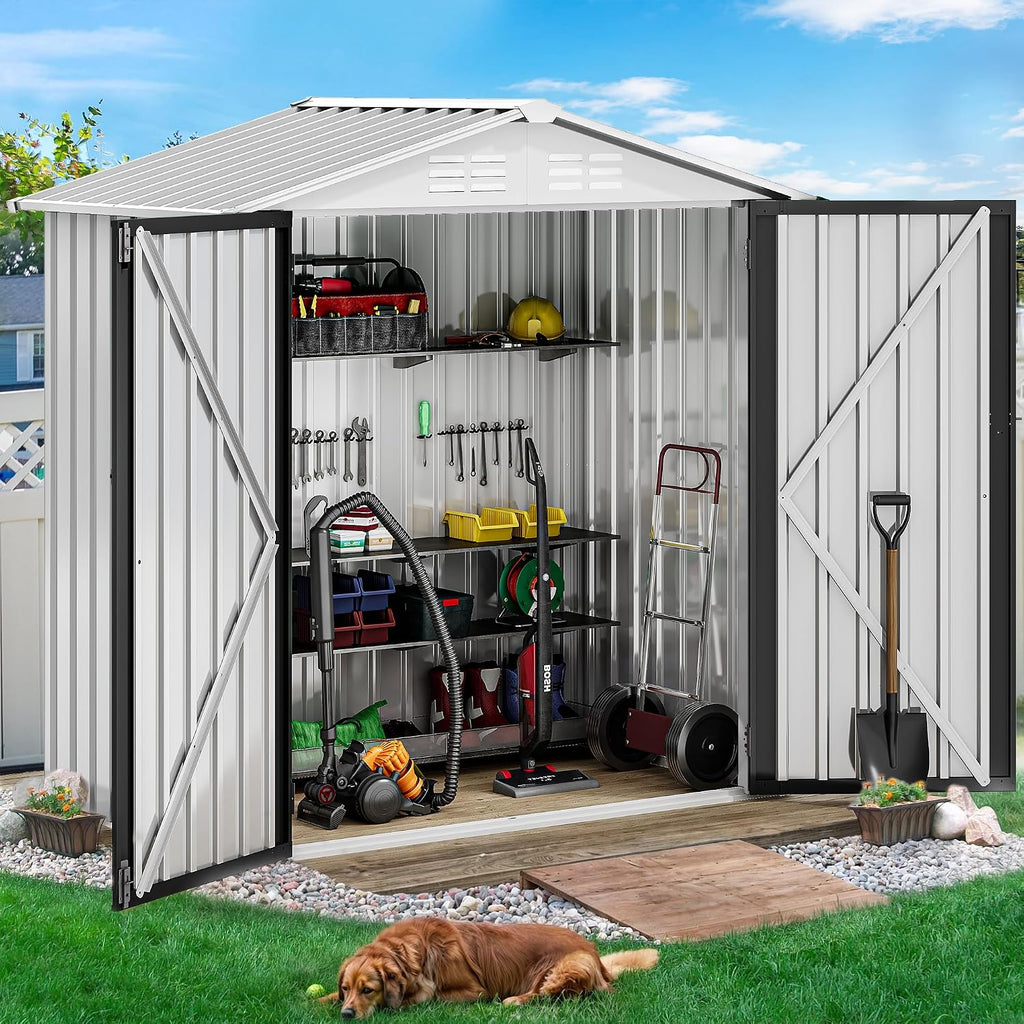 DWVO 5.7x2ft Metal Outdoor Storage Shed, Waterproof Tool Shed Heavy-Duty Storage Unit with Lockable Door and Vents, Ideal for Bicycles, Tools, Lawnmowers, Backyards, Patios, Lawns - White