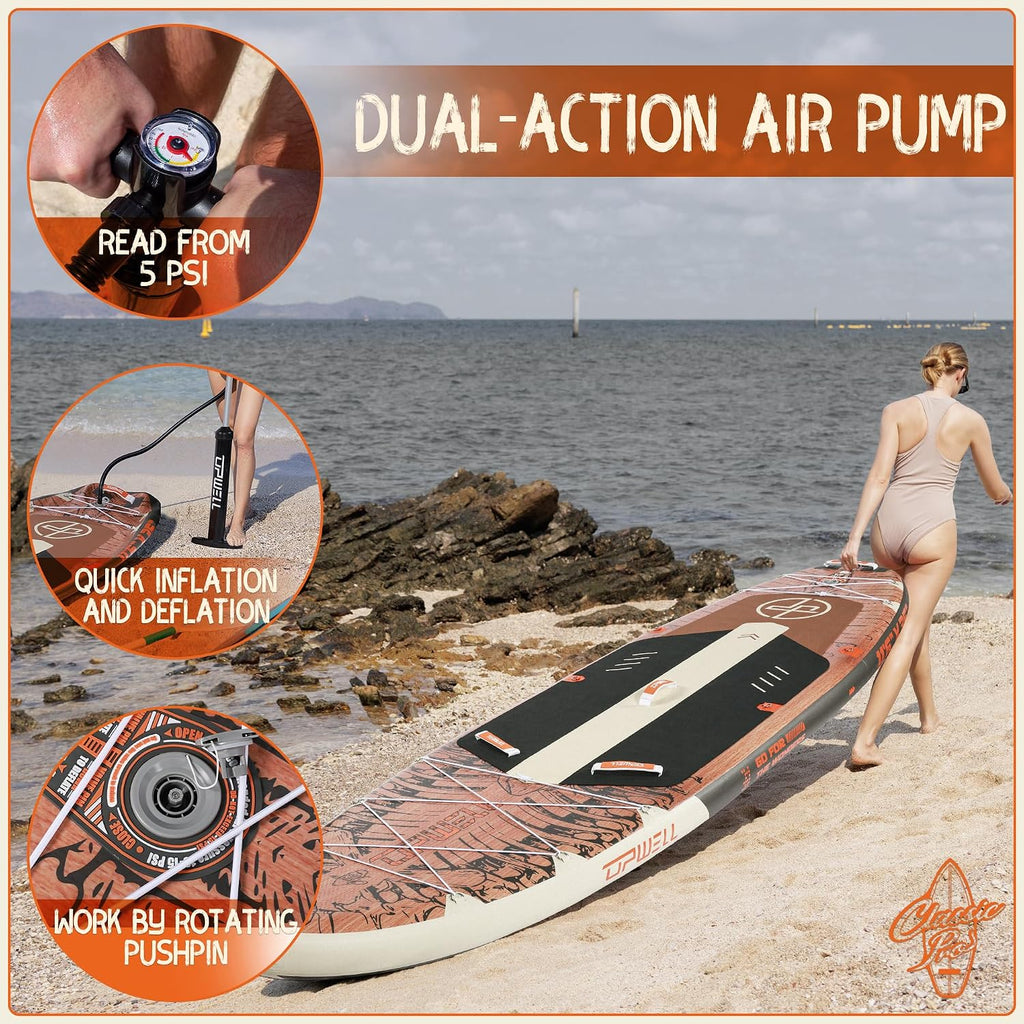 UPWELL 10'6'/11'/11'6' Inflatable Paddle Board, Stand Up Paddlboard for Youth & Adults, Stable Design, Premium SUP Accessories, Backpack, Leash, Hand Pump, Fins
