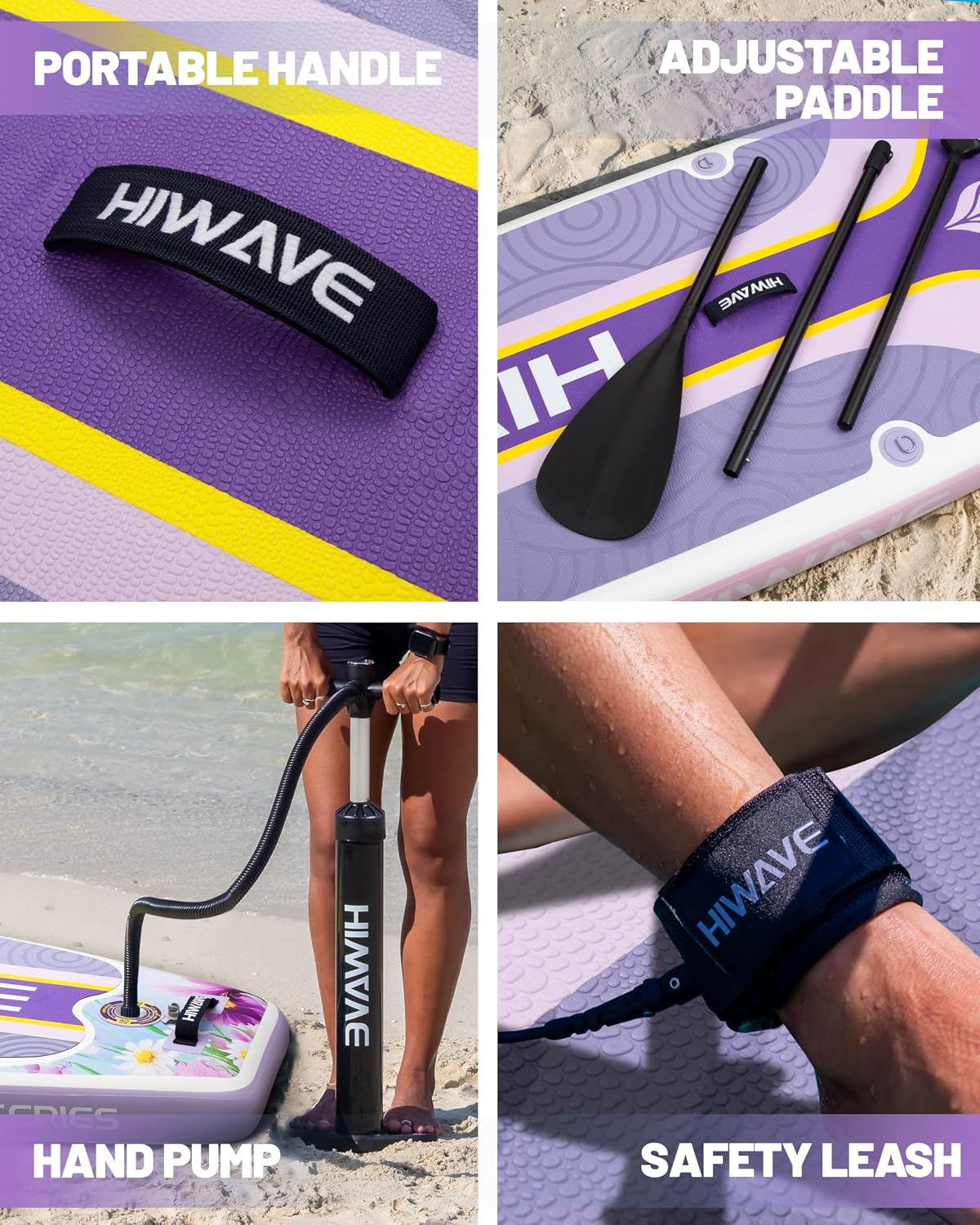 Hiwave Inflatable Paddle Board 11 '* 34 '* 6' Extra Wide Sup Board, 420lb Capacity Paddle Board for Adults, Suitable for Sea and Lakes, 2+1Family Board