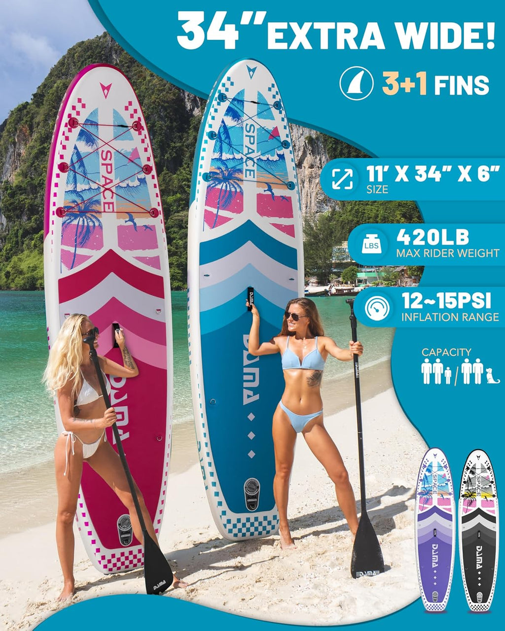 DAMA 11'*34'*6' Inflatable Paddle Board, Paddle Boards for Adults,Sup,Lightweight and Durable, Easy to Inflate, Versatile in Style, Fully Functional, Equipped w/High Grade Accessories.
