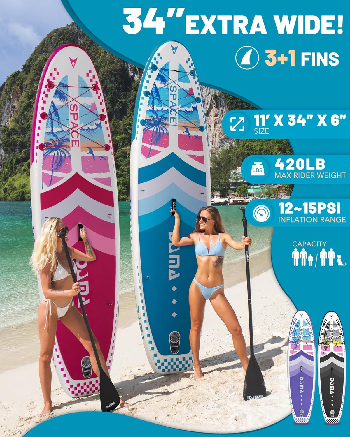 DAMA 11'*34'*6' Inflatable Paddle Board, Paddle Boards for Adults,Sup,Lightweight and Durable, Easy to Inflate, Versatile in Style, Fully Functional, Equipped w/High Grade Accessories.