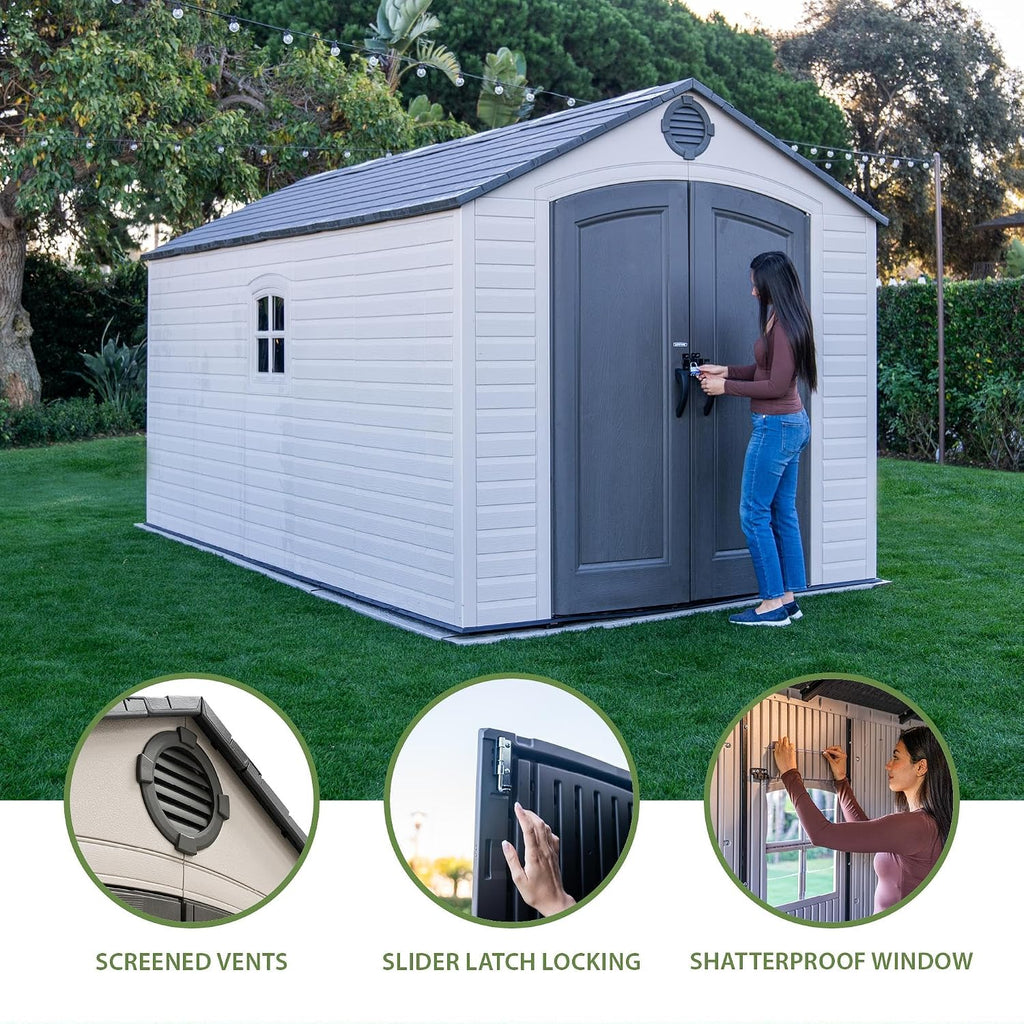 Lifetime Outdoor Storage Shed, 8x15 Ft, Desert Sand, Resin Backyard Tool Shed with Lockable Doors and Weather-Resistant Panels