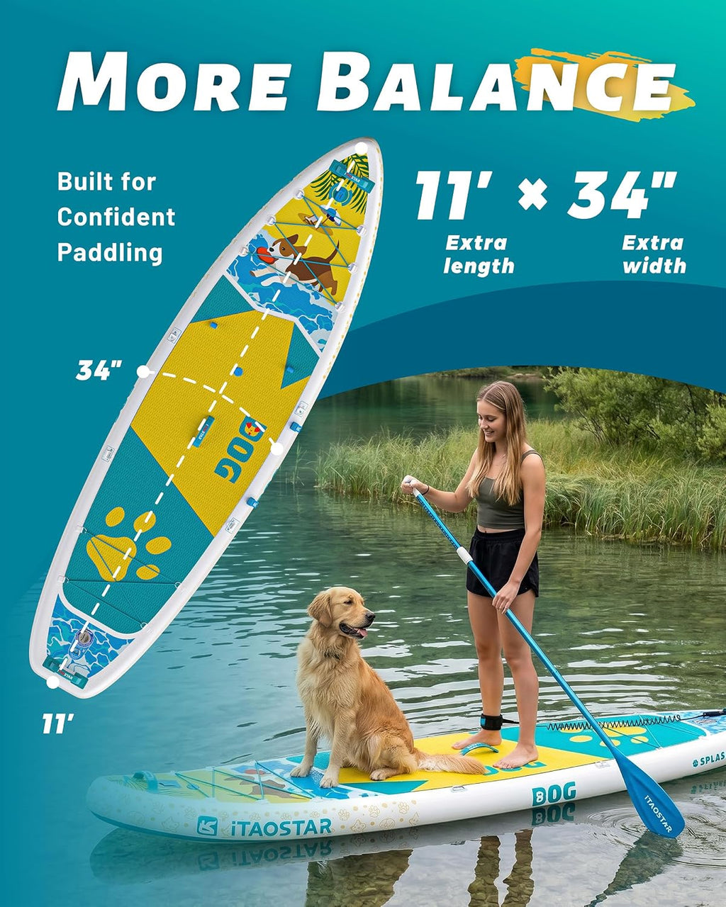 iTAOSTAR Pets 8'×29' / 11'×35' / 11'6'×34'/11'×34' Inflatable Paddle Board, One-Stop Premium SUP Accessories, Extra Wide Paddle Board for More Balance, Tailored Fins for More Fun
