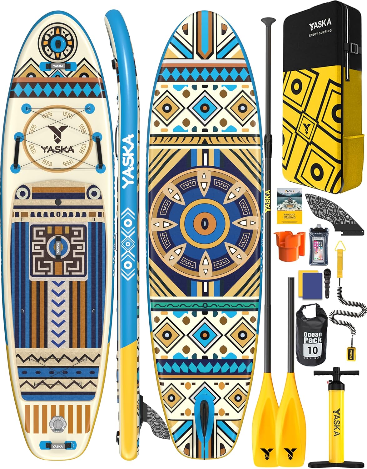 YASKA Inflatable Stand up Paddle Board 11ft with Premium SUP Accessories,Extra Wide Design Non-Slip Paddleboard for Beginner Adults Advenor Yoga Fishing